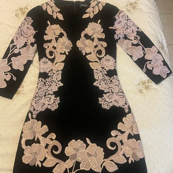Dolce & Gabbana | Dresses | Dolce Gabbana Black Dress With Pink Floral Lace  | Poshmark